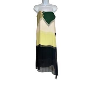 Tibi Silk Y2K Colorblock Sheer Overlay Asymmetrical Flowy Resort Slip Dress 4
